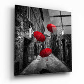 Red Umbrella Glass Wall Art.
